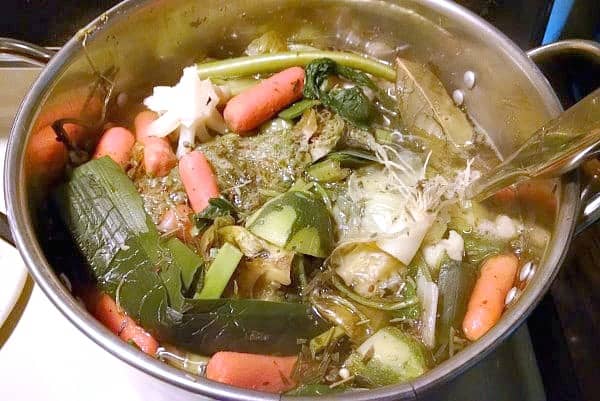 veggie scraps in pot for making broth