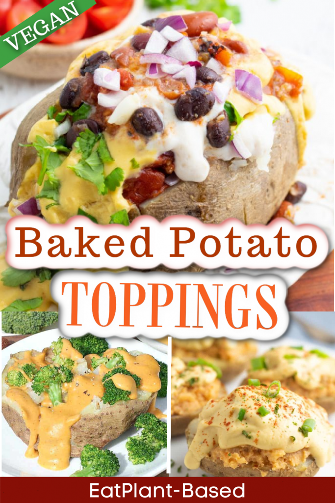 vegan baked potato topping photo collage