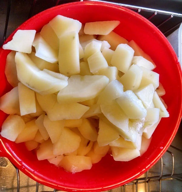 cooled potatoes in colander