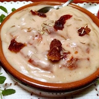 White Bean sun dried tomato dip in brown bowl