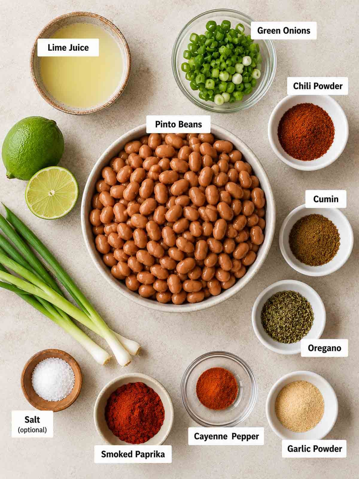 ingredients for bean dip labled.