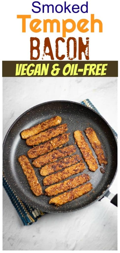smoked tempeh in pan pinterest photo with title