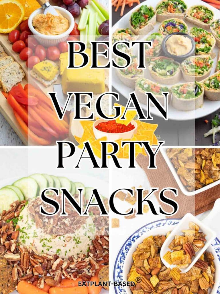 photo collage of healthy vegan party snacks with title