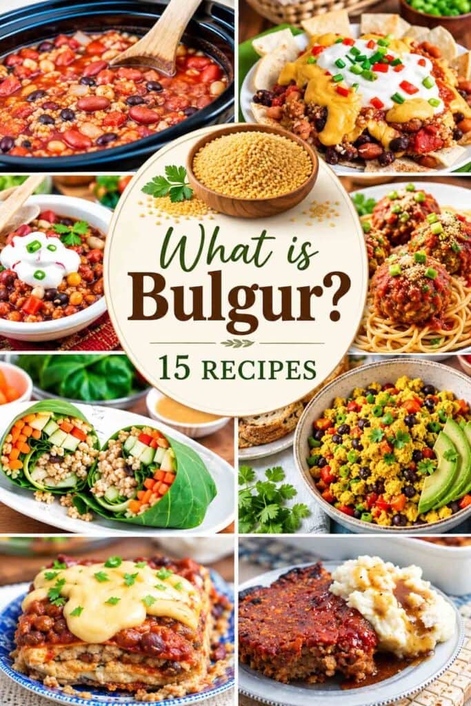 photo collage for bulgur recipes.