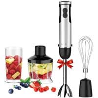 KOIOS 4 in 1 Immersion Hand Blender Powerful 400 Watt 6-Speed Includes Chopper, Whisk, BPA Free Mixing Beaker, for Soups, Smoothie, Baby Food - Stainless Steel