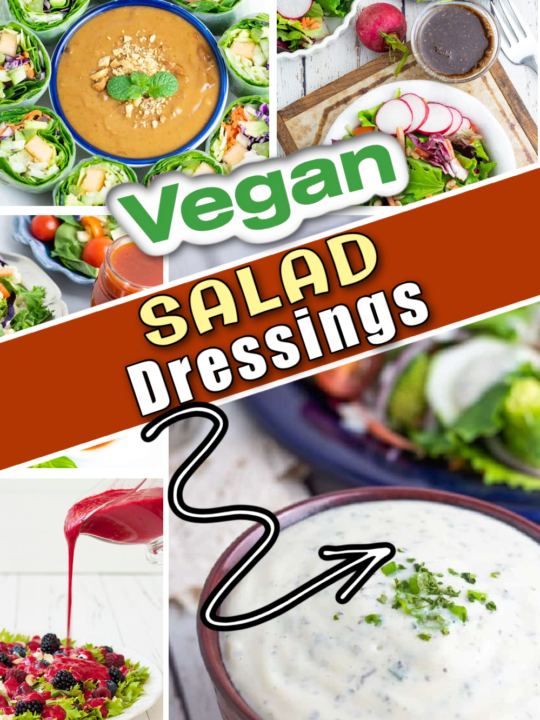 photo collage of vegan salad dressings