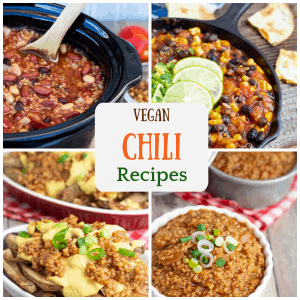 Vegan chili recipes photo collage
