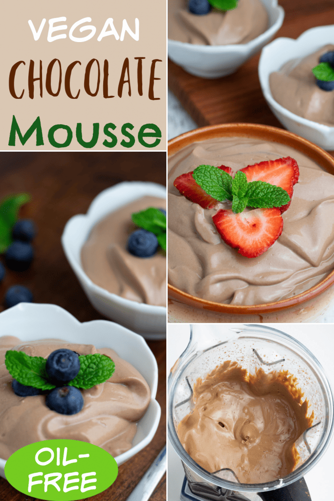 vegan chocolate mousse photo collage for pinterest