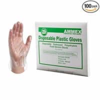AMMEX Plastic Disposable Gloves - Clear, 1 Mil, Embossed, Polyethylene, Food Service, Medium, Pack of 100