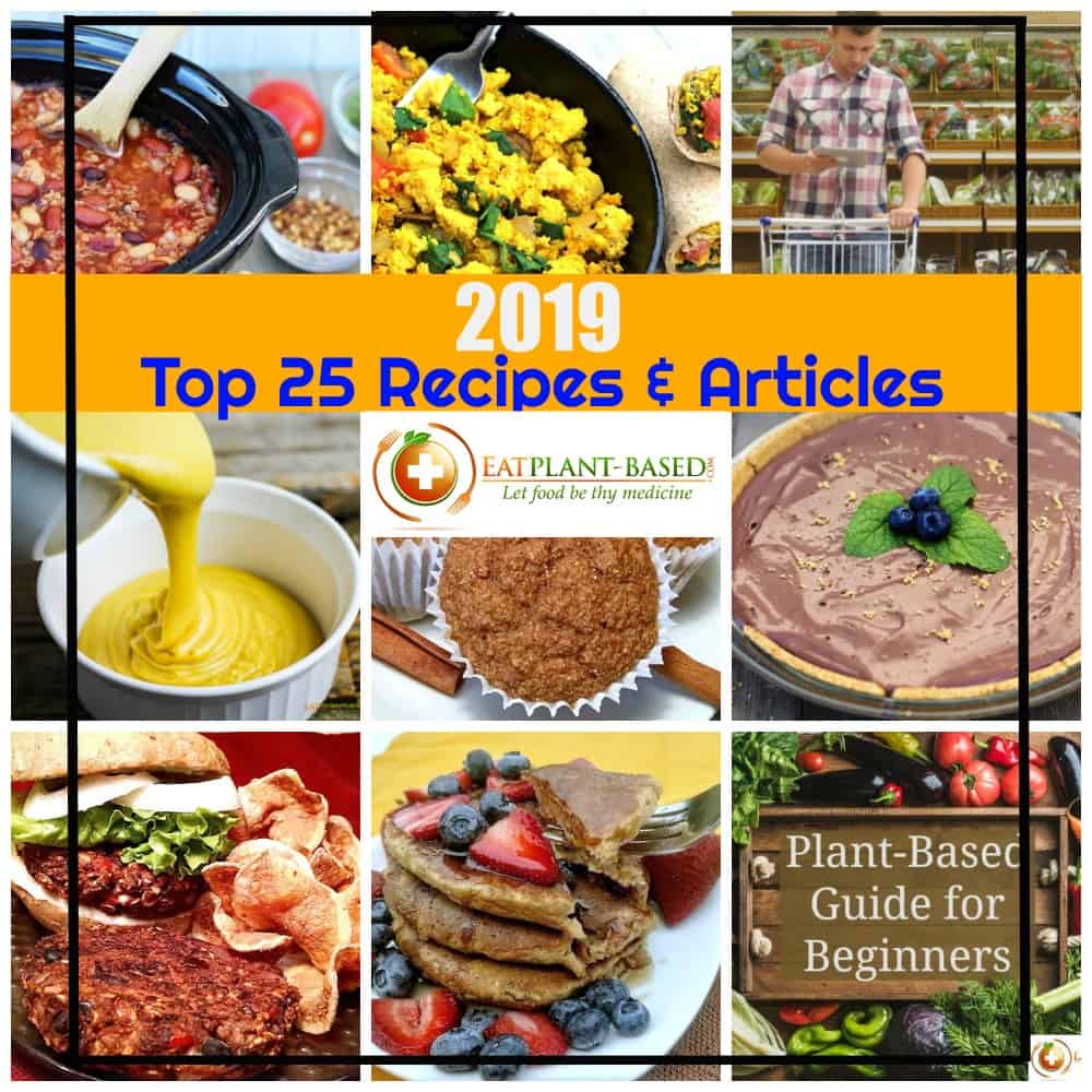 photo collage of top 25 plant based recipes and articles of 2019