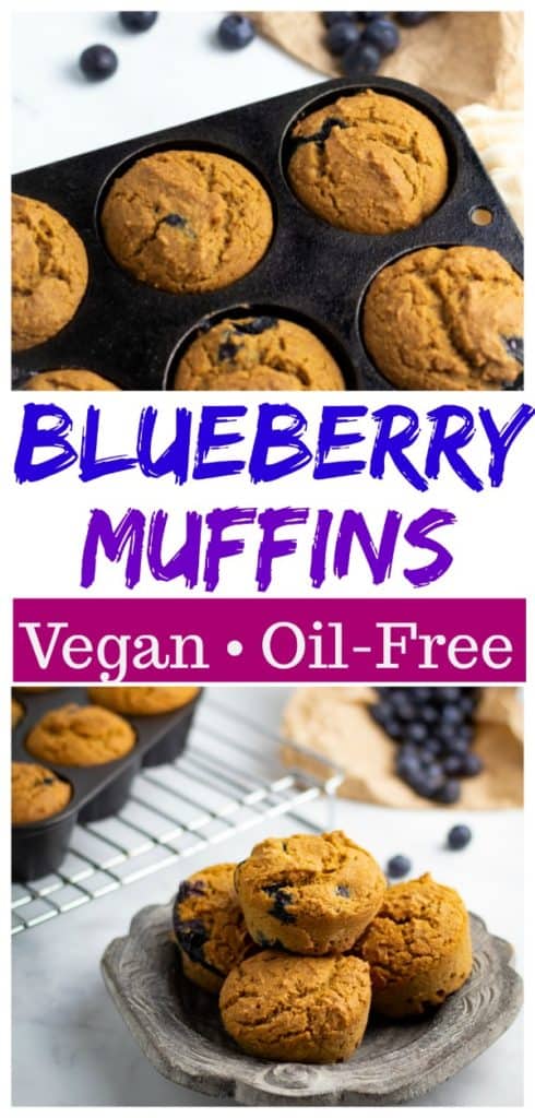 vegan blueberry muffins pinterest photo collage with title