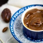 date paste in blue bowl on saucer