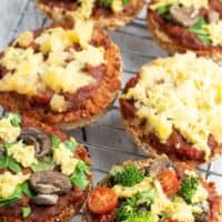english muffin pizzas on cooling rack