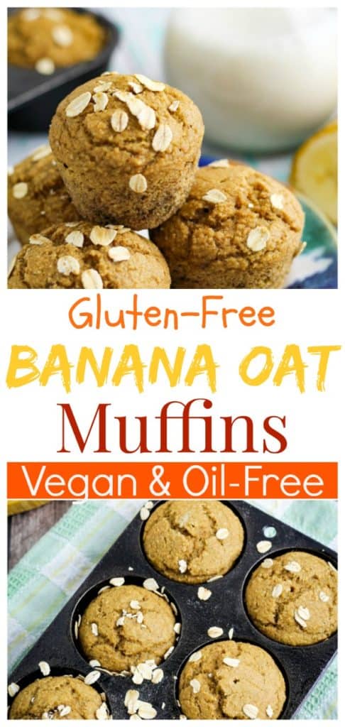 vegan banana oat muffins pinterest photo collage with title
