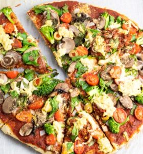 veggie pizza on white background