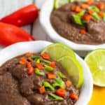 vegan bean dip in white bowl