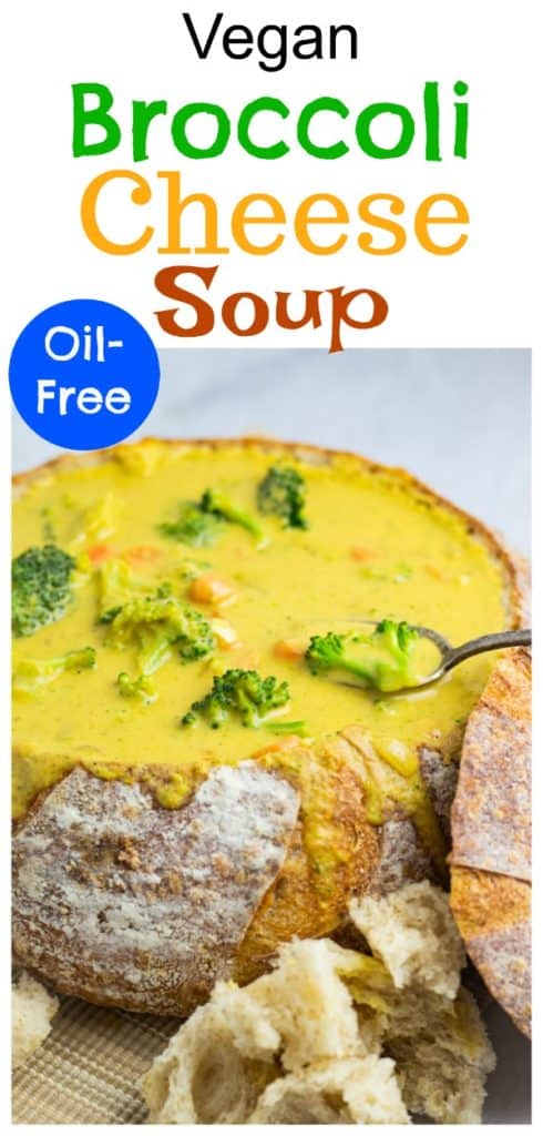 vegan broccoli cheese soup photo collage for pinterest