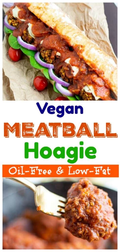 vegan meatball sandwich pinterest collage with title