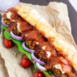 Vegan Meatball Sandwich on brown paper