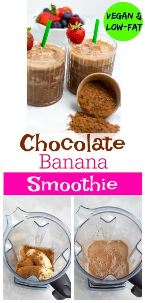 vegan chocolate banana smoothie photo collage for pinterest