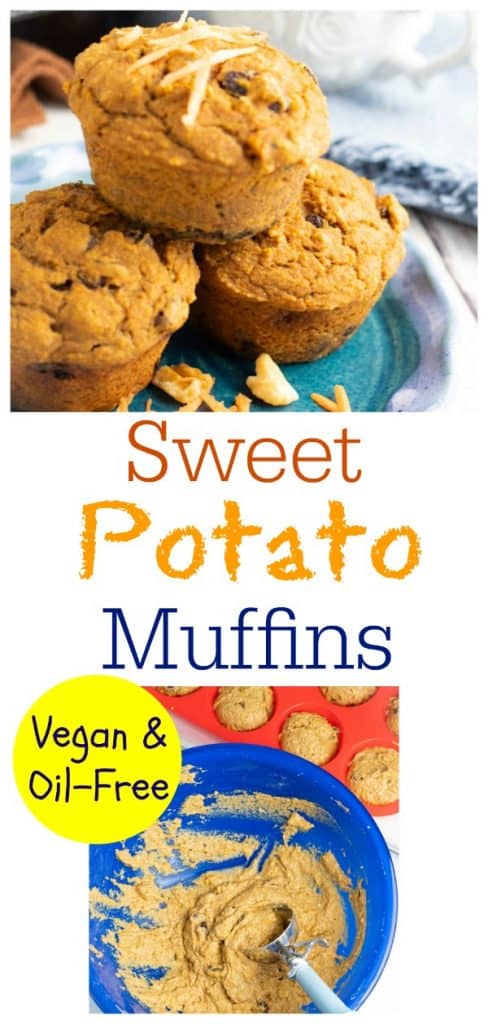 vegan sweet potato muffin photo collage for pinterest
