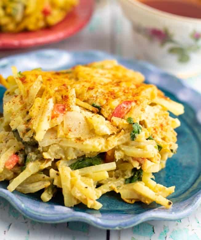 Easy Hashbrown Breakfast Casserole with Vegan Cheese Sauce