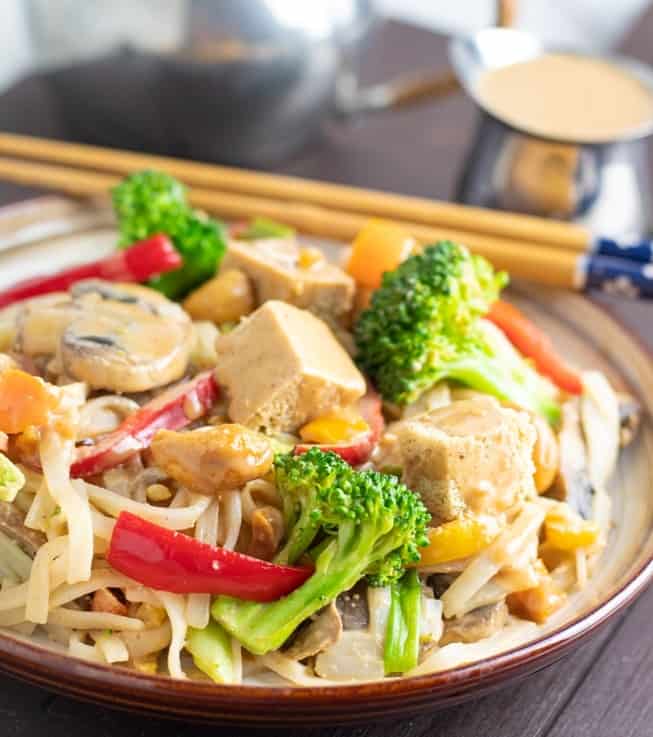Vegetable Stir-Fry with Rice Noodles & Peanut Sauce