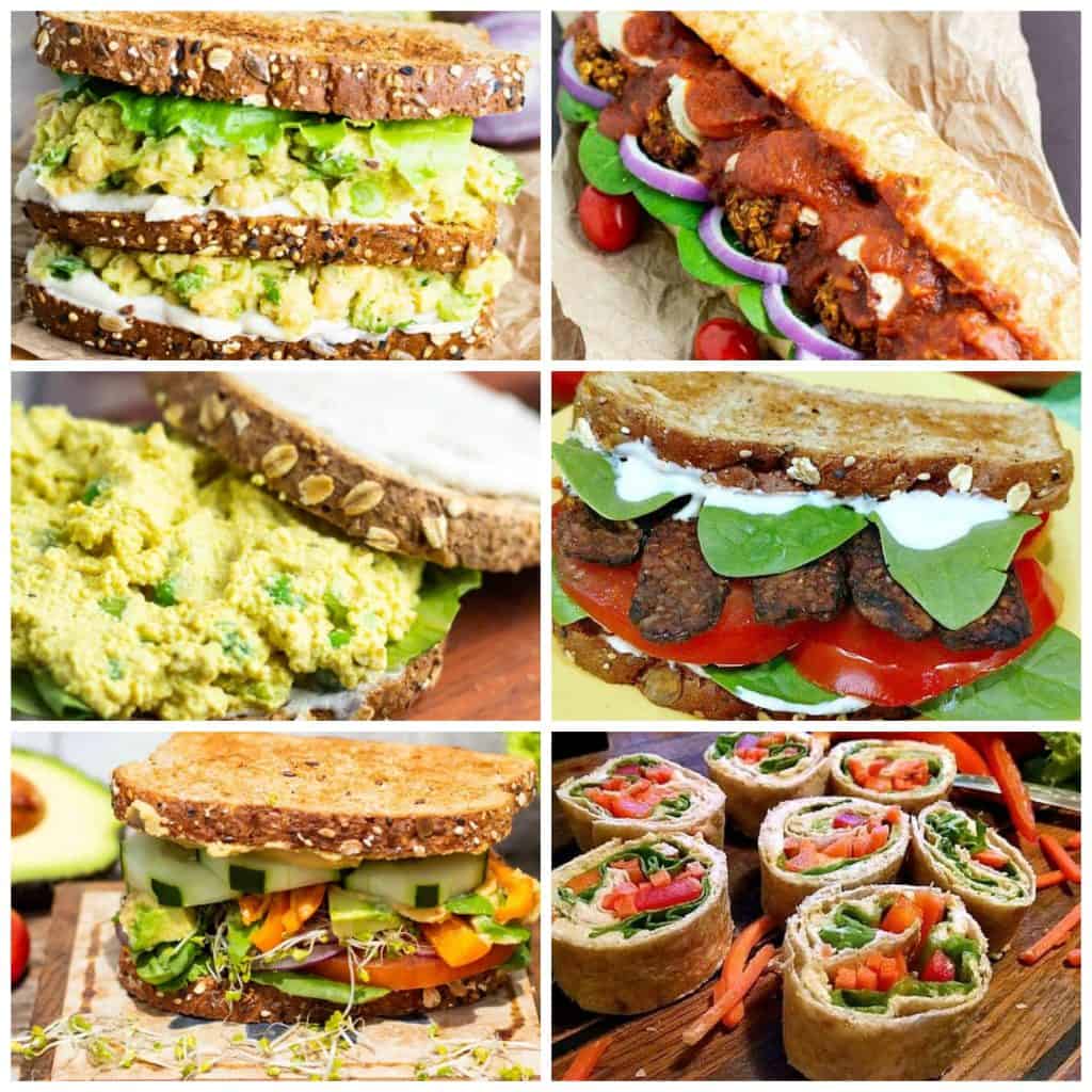 photo collage of vegan sandwiches