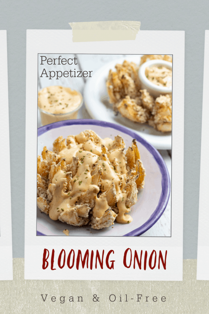 vegan blooming onion photo collage for pinterest