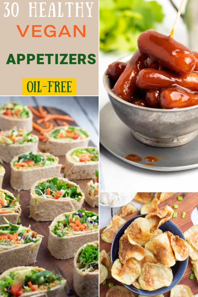 photo collage of healthy vegan appetizers
