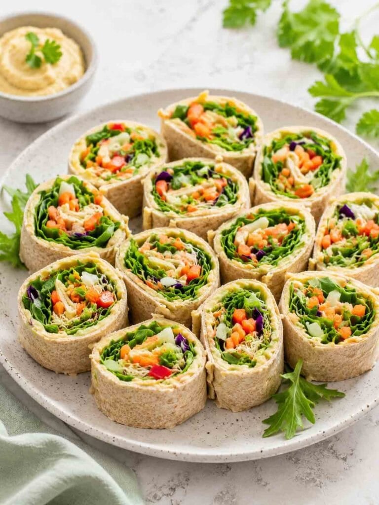 plate of vegetable sandwich pinwheels.