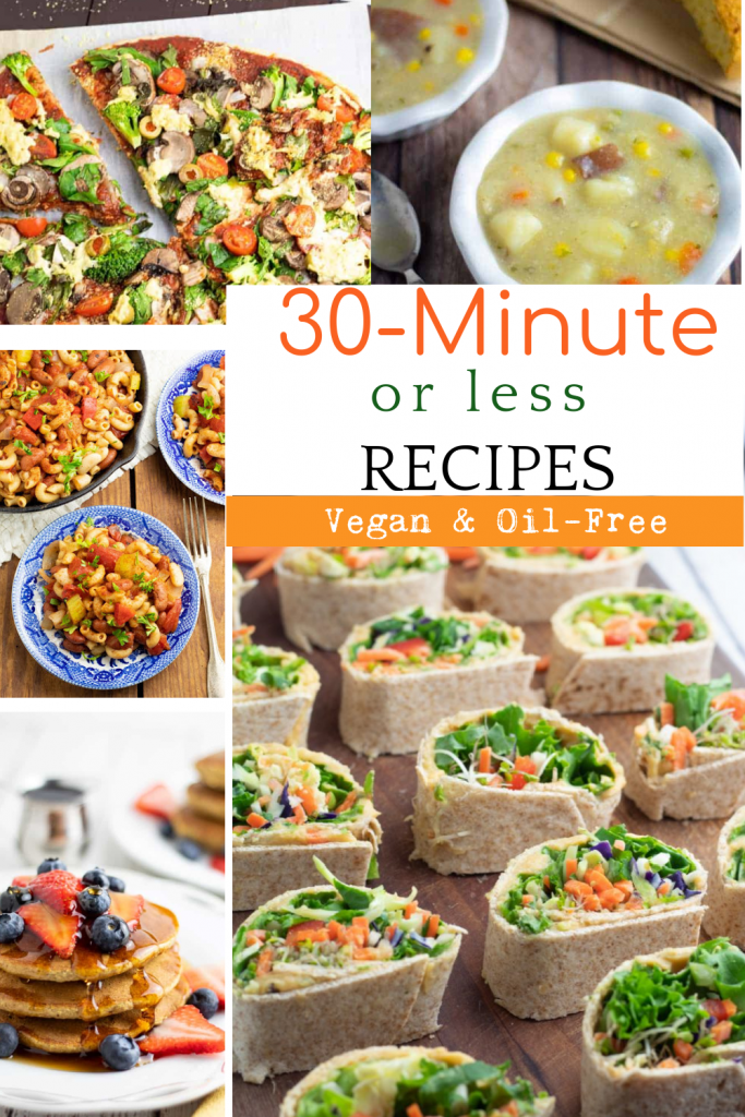 30 minute or less vegan recipes photo collage