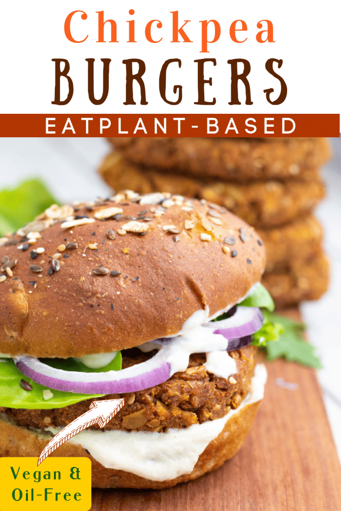 chickpea burger photo collage for pinterest