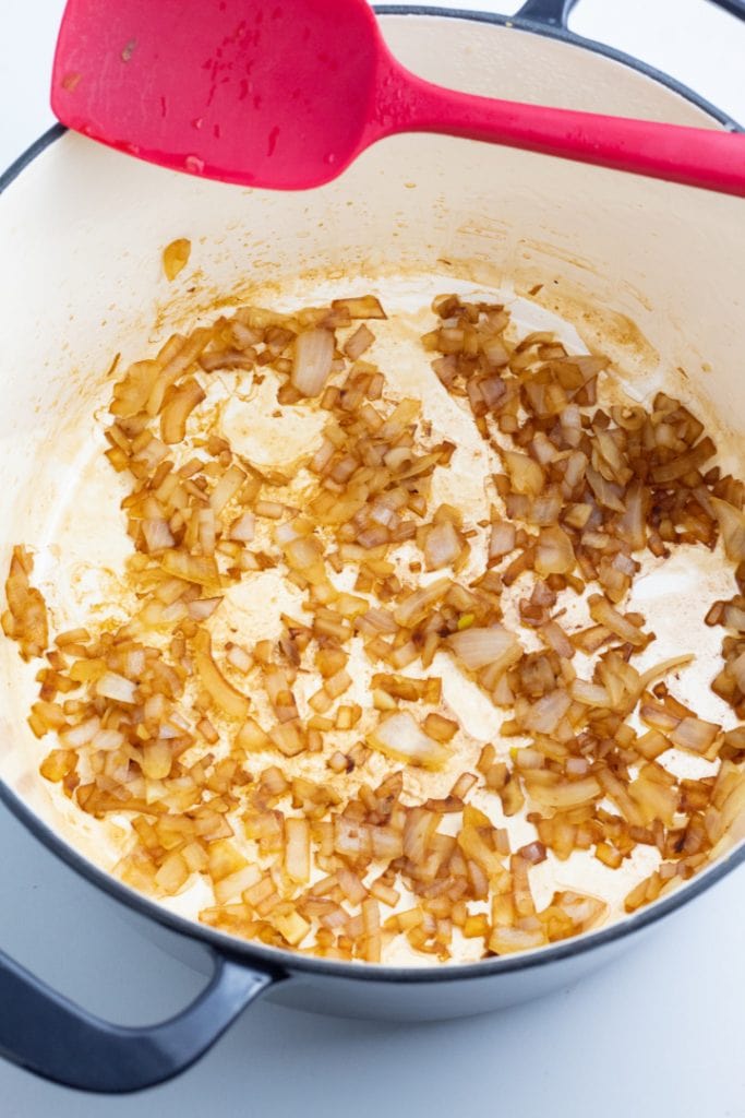 pot with sauted onions