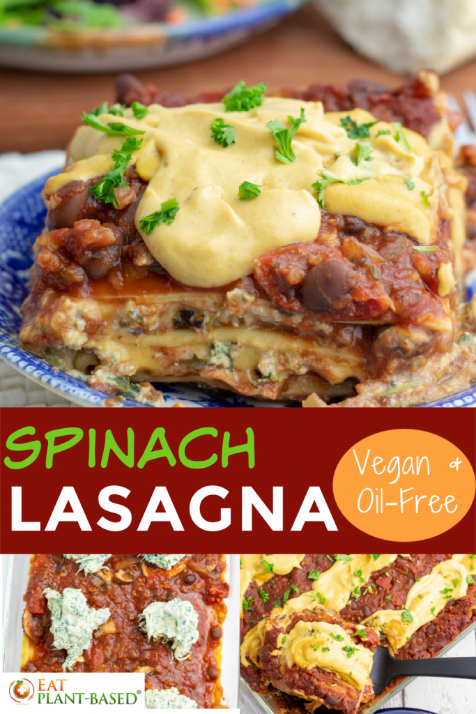 vegan spinach lasagna photo collage for pinterest