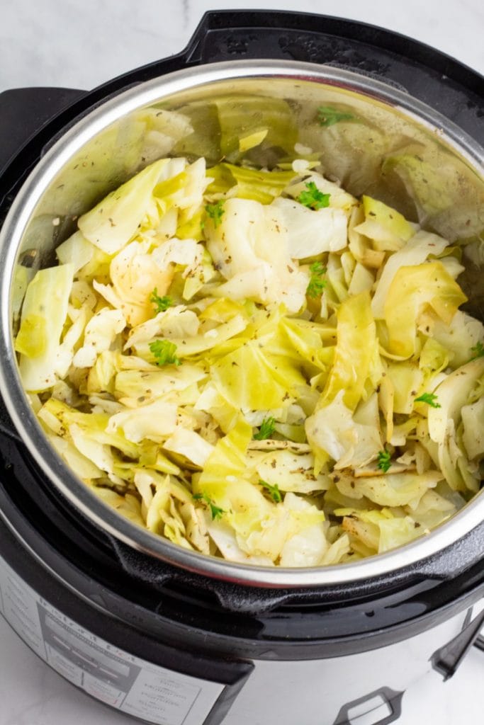 instant pot full of cooked cabbage