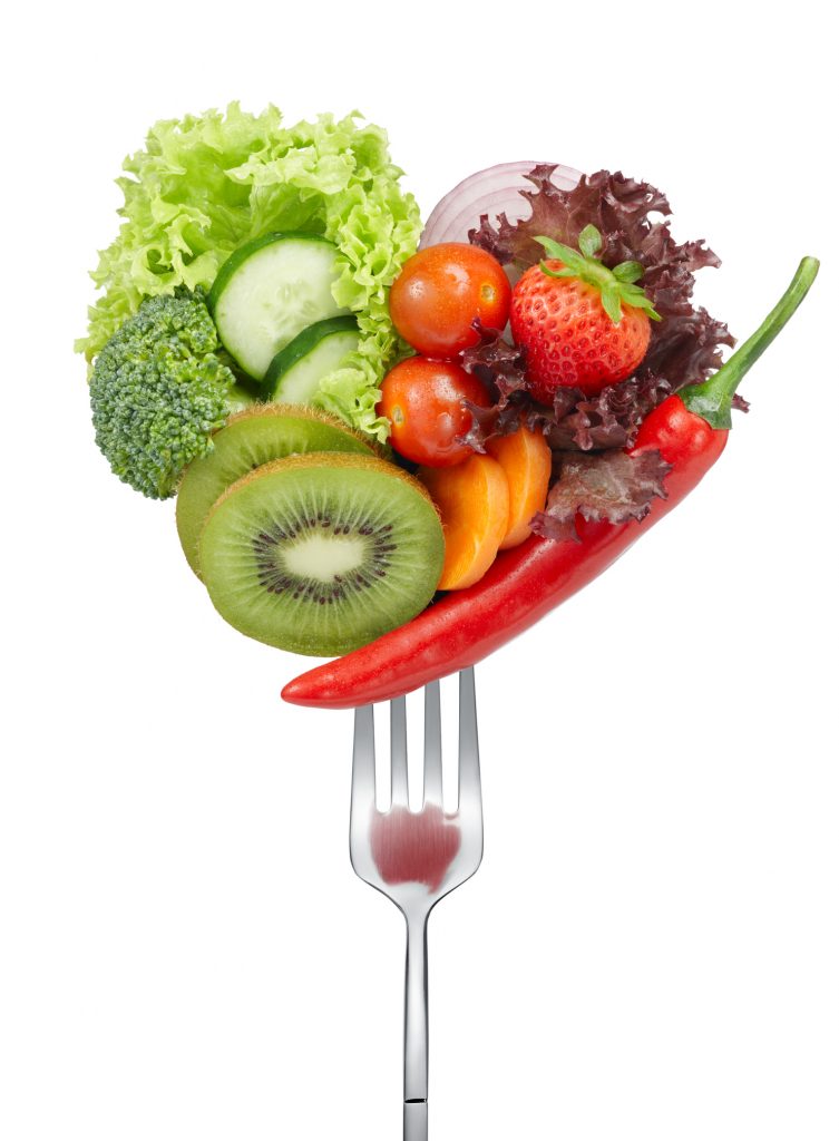 variety of vegetables in heart shape on fork