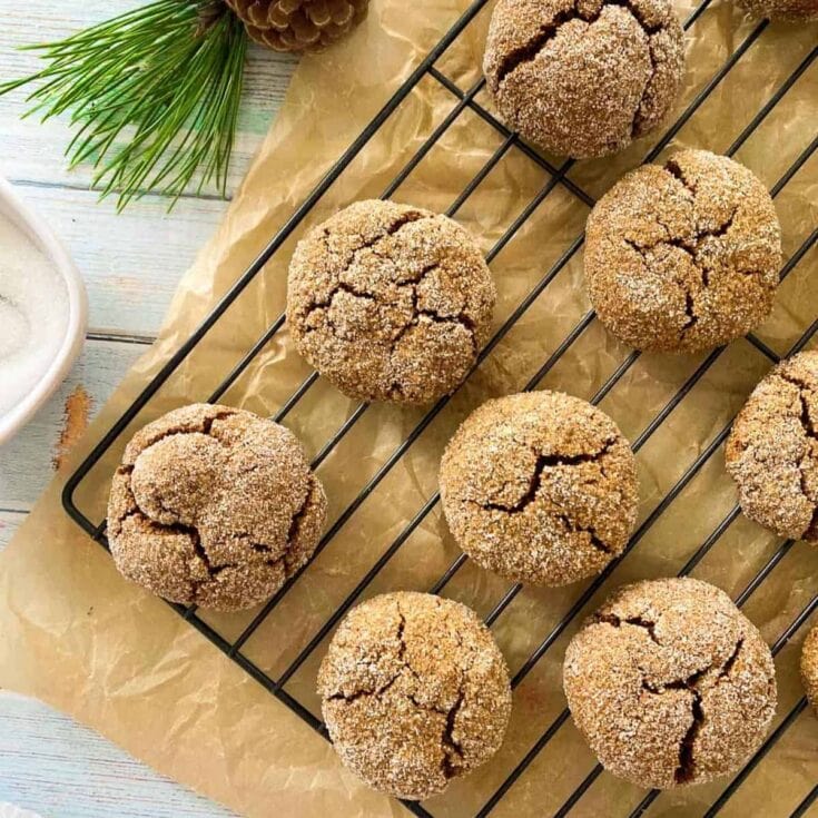 vegan ginger cookies on cooling rack