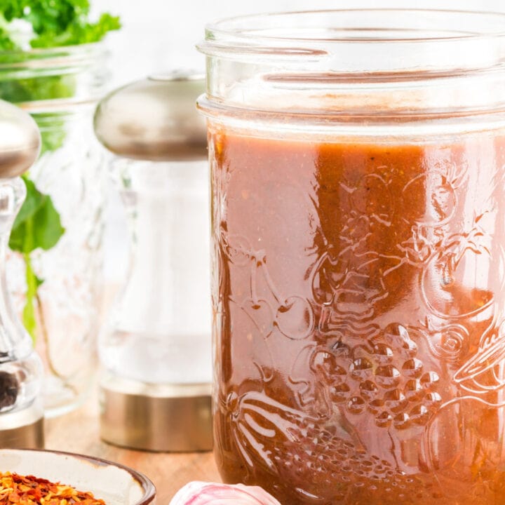fresh tomato marinara in a glass jar