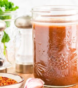 fresh tomato marinara in a glass jar