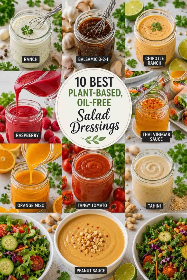 photo collage for vegan oil-free salad dressings.