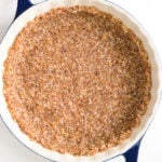 overhead shot of homemade pie crust in blue and white pie pan