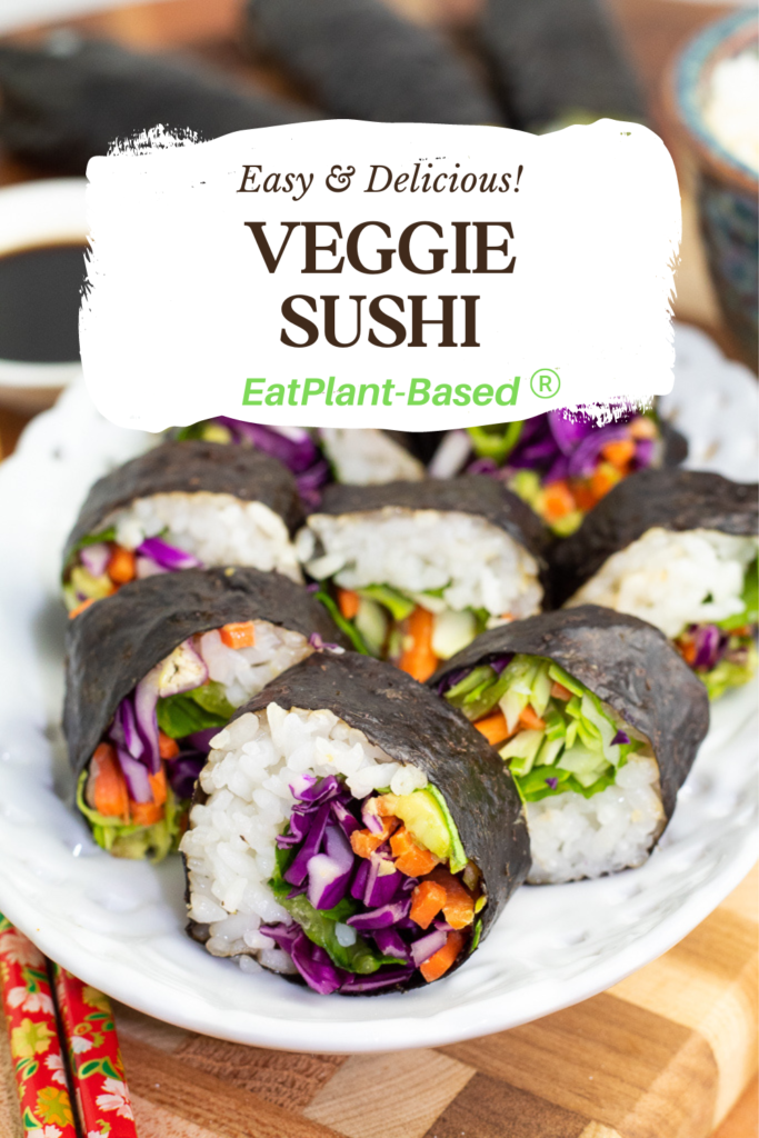 photo collage of veggie sushi for pinterest