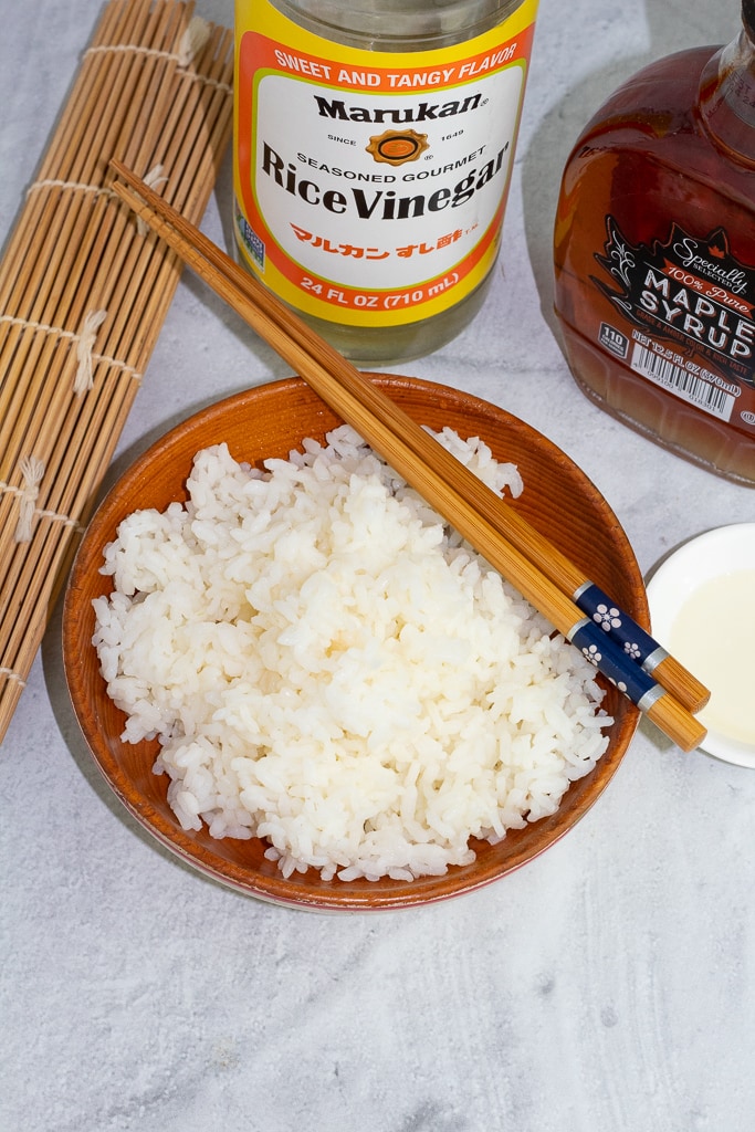 ingredients for sushi rice / rice vinegar, sweetener, salt
