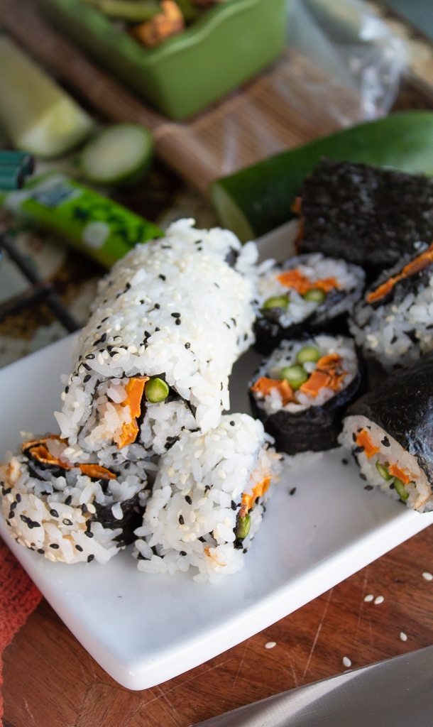 vegetarian sushi rolls bright and colorful