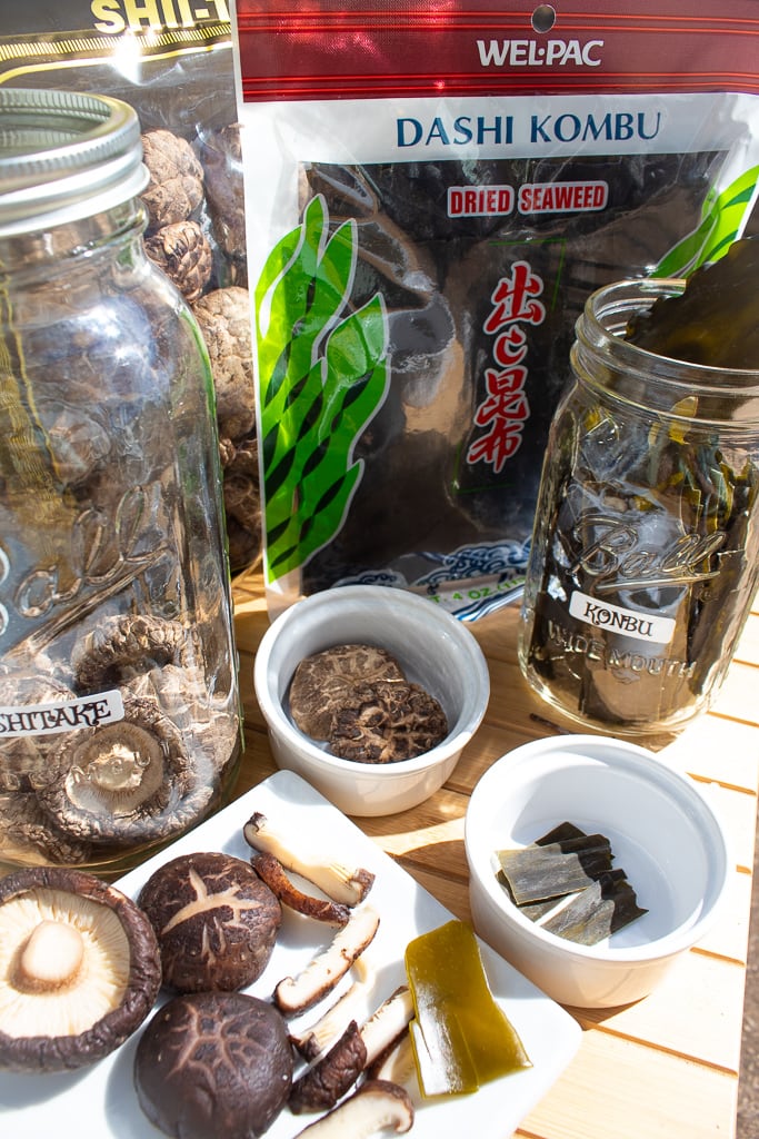 ingredients spread out to make dashi japanese stock