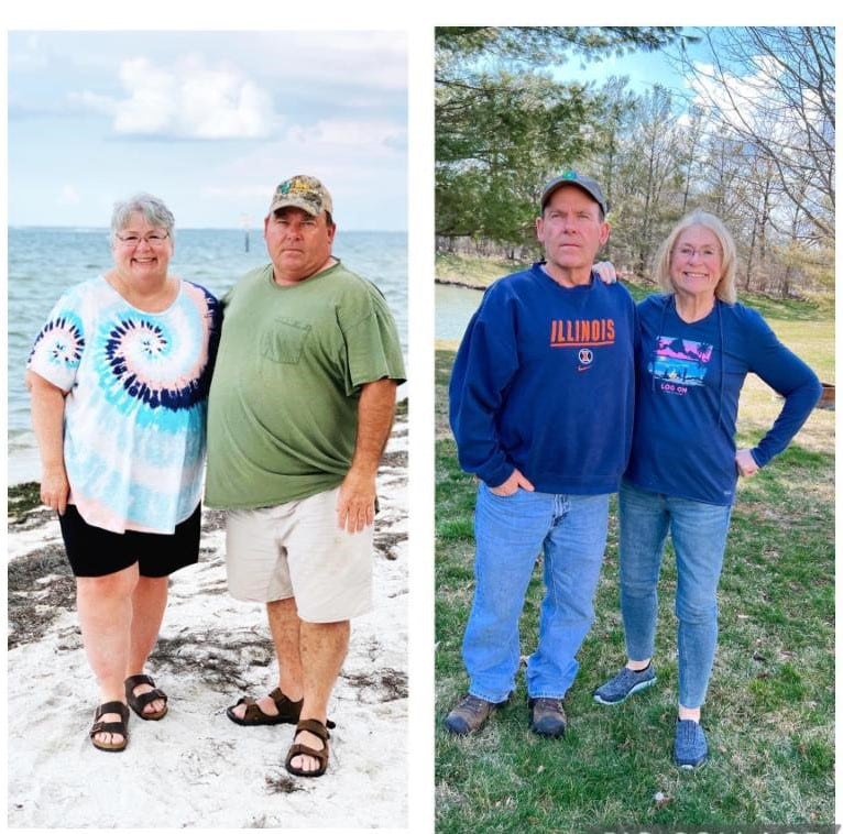 Montgomery husband and wife before and after healthy vegan weight loss