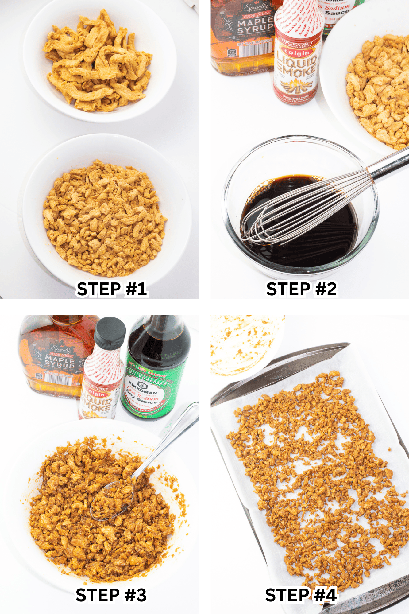 4 step photo instructions for making vegan bacon bits