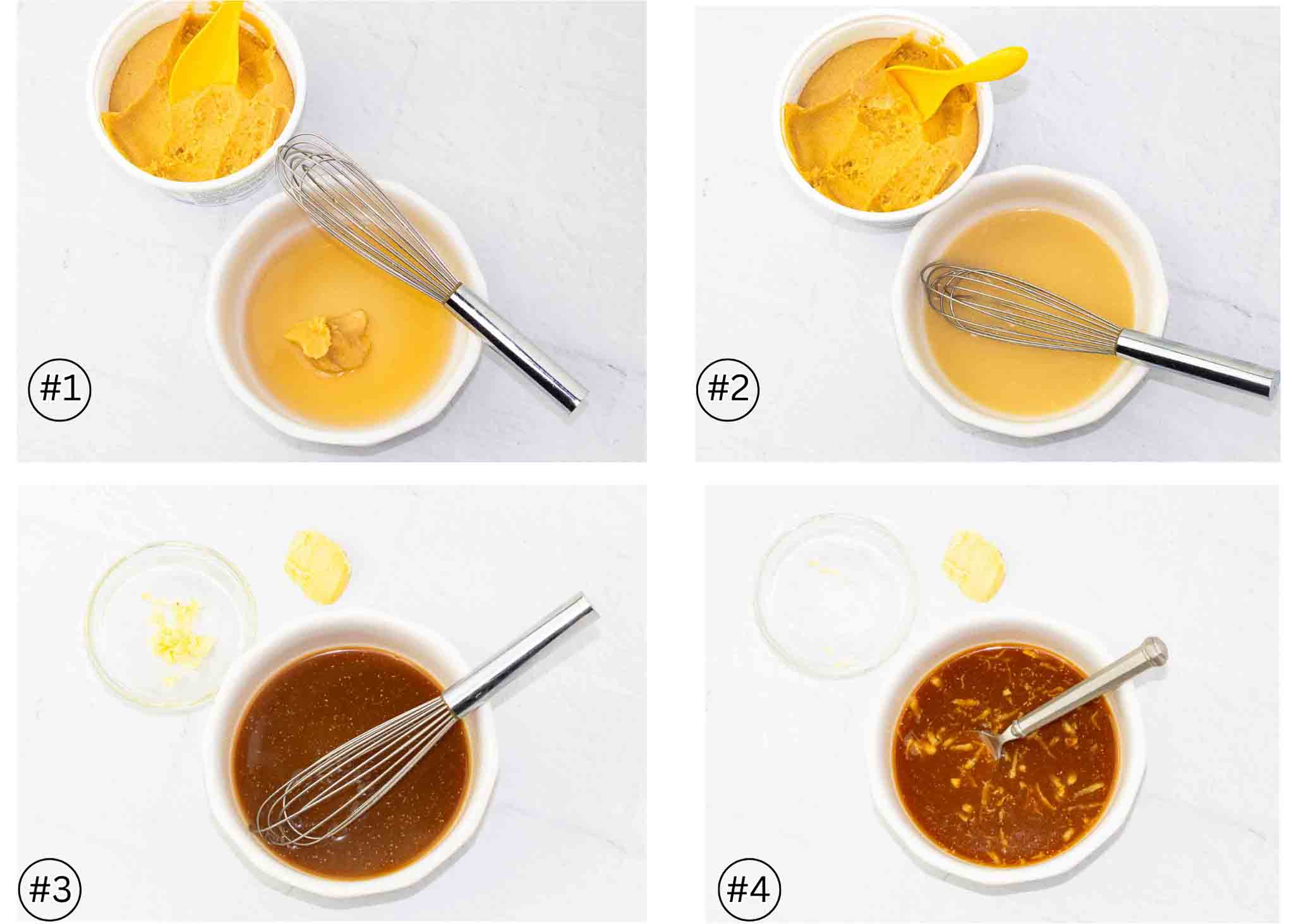 step-by-step photo 1-4 of how to make miso dressing.