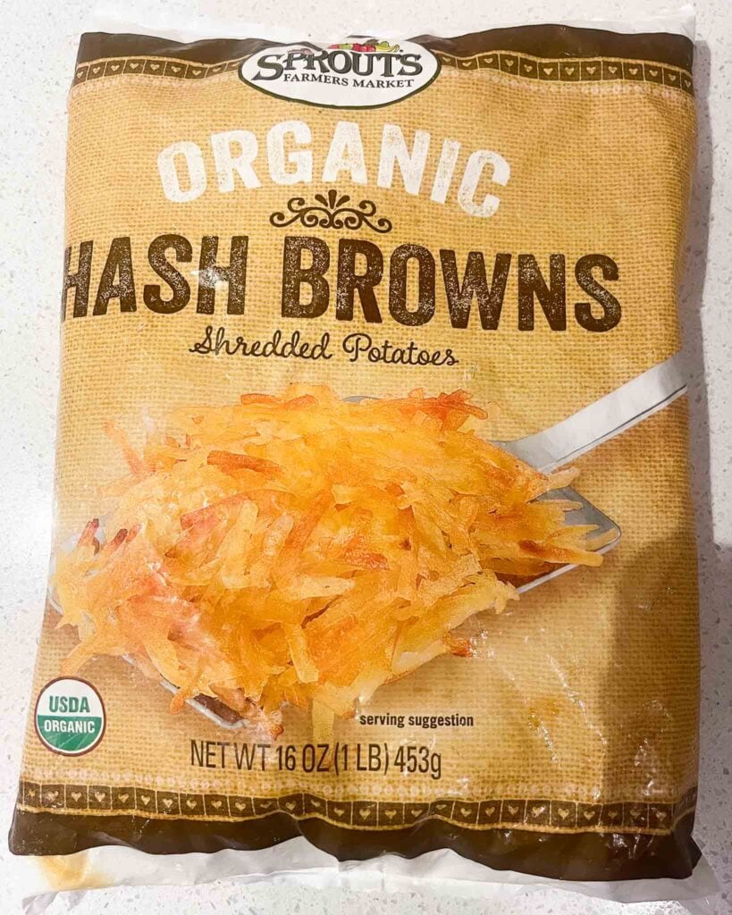 trader joe's organic frozen hash browns in a bag